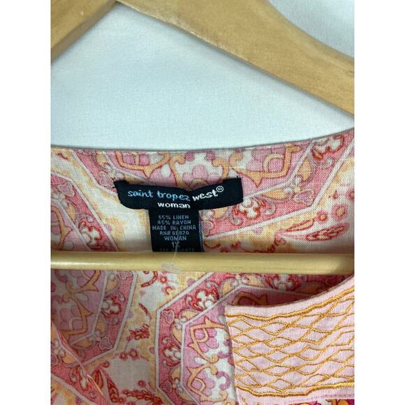 St Tropez West Woman Linen Blend Patterned Blouse Size 1X - Picture 3 of 6